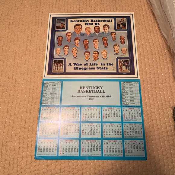 Vintage Kentucky Wildcats 82-83 Basketball Schedule Calendar Poster Twin Towers - Picture 1 of 16